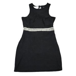 KIMCINE Dress Womens L Black Sheath Sleeveless Round Neck Stretch Rhinestone Zip